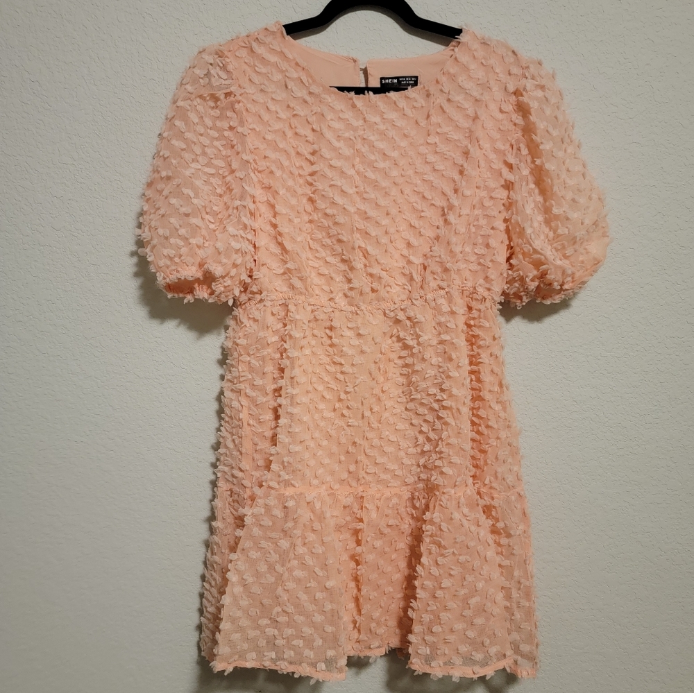 Pink peach puff sleeve tiered fuzzy babydoll ruffle mini dress 60s grunge Easter